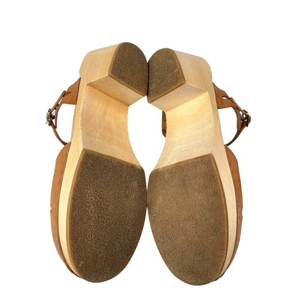 Swedish Hasbeens Women’s Lacy Brown Leather Wooden Sandals Size 39 US - Picture 9 of 12